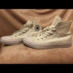 All white high top Converse